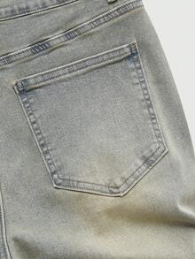 ROMWE MEN Quần jeans nam dáng casual đường phố, khóa kim loại, nhiều lớp túi xéo. - Màu xanh lam - Xem 5