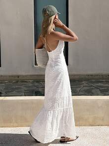 DAZY Women's V-Neck Textured Fabric Dress, Elegant Vacation Style, Summer - White - View 8