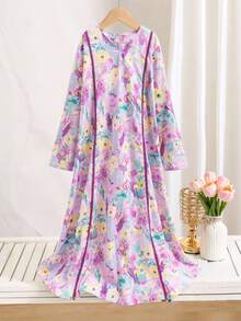 Tween Girls Elegant Floral Print Dress - Purple - View 4