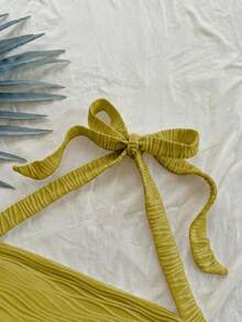 Soleia Áo tank top nữ màu trắng dệt kim ôm sát, kiểu cổ yếm, thích hợp cho kỳ nghỉ. - Màu xanh Ô liu - Xem 6