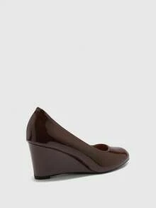 CUCCOO BIZCHIC Dark Brown Patent Leather Wedge Pumps, Versatile For Commuting Spring Shoes - dark brown - View 9