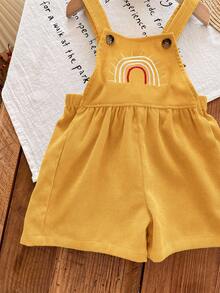 SHEIN 新生女嬰可愛百搭休閒綠色彩虹刺繡連身褲 Rainbow Baby - 黃色 - 查看 3