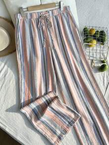 Comfortcana Plus Size Colorful Striped Loose Pants, Suitable For Vacation Beach Pants For Women Striped Pants Women Summer Pants - Multicolor - View 2