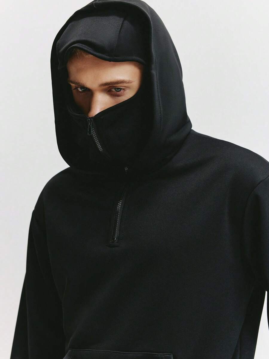 Manfinity Hypemode 男士街头风连帽衫,送给男友的热门礼物之选,男士科技风连帽衫,男士街头风拉链黑色连帽衫,男士宽松双拉链连帽衫,情人节、春夏、Y2K、狂欢节、复古、街头风、派对、圣帕特里克节、外出 - 黑色 - 查看 1