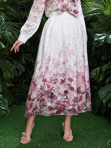 Modelyn 女士春夏粉色梭织镂空数码印花A字裙 - 粉色 - 查看 5