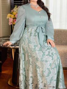 Modelyn Đầm chữ A thanh lịch dành cho phụ nữ cỡ lớn, thắt eo. - màu xanh lá - Xem 7