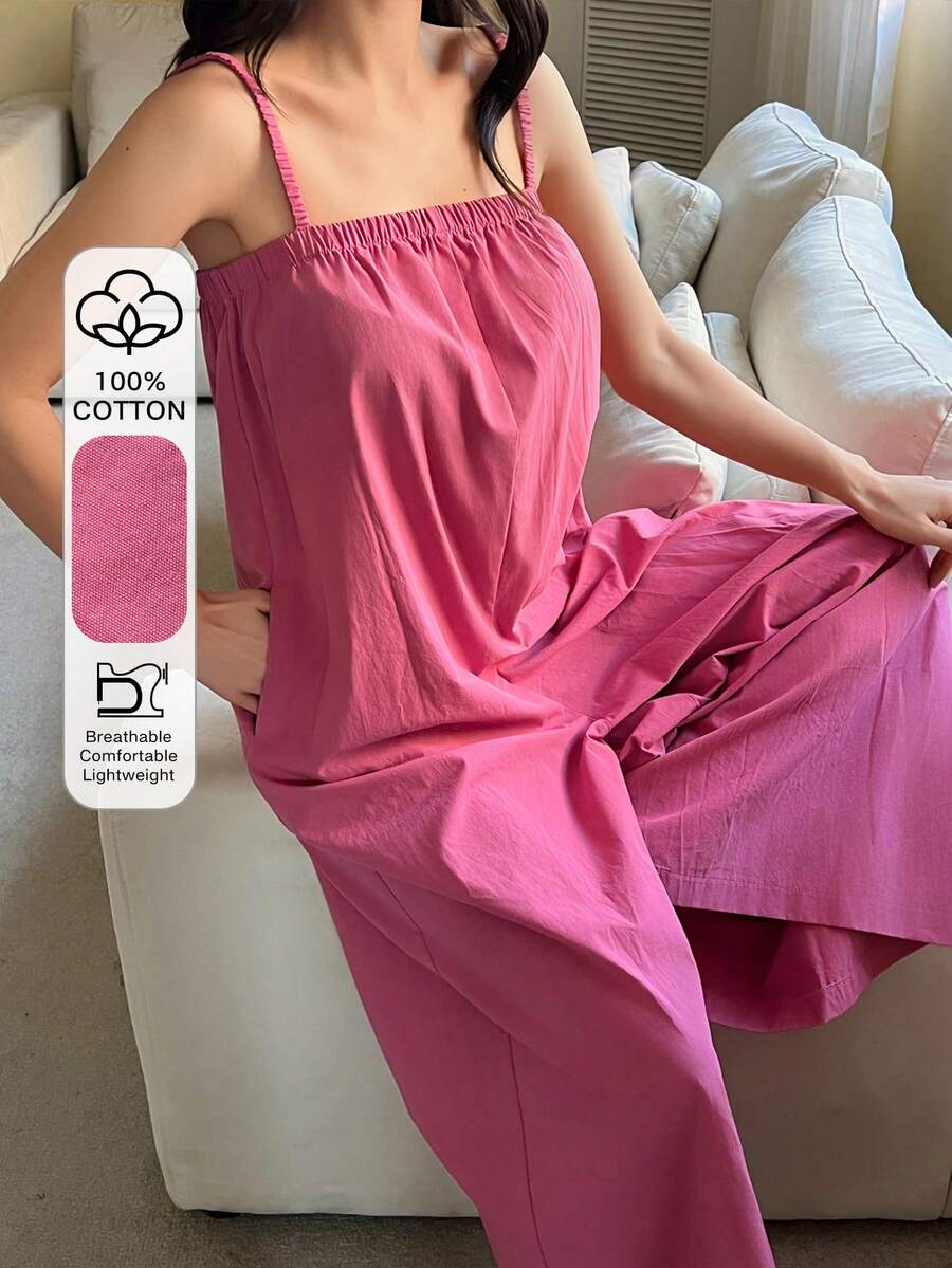 DAZY Solid Color Loose Wide Leg Jumpsuit For Women, Sleepwear - Hot Pink - View 1