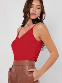 BizChic Áo hai dây cổ chữ V có dây mảnh điều chỉnh được, đa năng, phù hợp cho công sở, trang trọng, thường ngày, lãng mạn, phong cách Y2K, retro thập niên 90, dự tiệc, đám cưới, mặc hàng ngày. - Đỏ - Xem 3