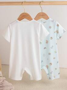 Souflis Souflis 2pcs/Set Cute Bear Print Soft & Comfortable Baby Boy Romper, Suitable For Home, Outdoor Sports, Parties Unisex Baby Clothes Rompers For Baby Baby Suit - Multicolor - View 3