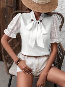 SHEIN Clasi Áo sơ mi ngắn tay đơn sắc tối giản dành cho nữ, thích hợp mặc hàng ngày. - trắng - Xem 7