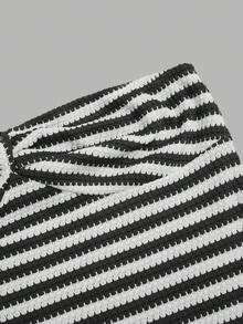 Sweetra Plus Size Women's Colorblock Striped Tube Dress - Black and White - View 6