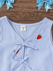 Emery Rose Kids Emery Rose Kids 两件套女童条纹圆领上衣和短裤套装 - 藍色 - 查看 6