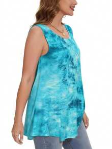 EMERY ROSE Large-Sized Tie-Dye Printed Tank Top, Comfortable Summer Tank Top. - Multicolor - View 3