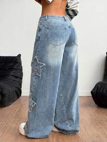 Coolane Quần jeans nữ phong cách thể thao năng động, bụi bặm, họa tiết ngôi sao, bạc màu, kiểu dáng rapper. - Rửa nhẹ - Xem 2