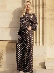 Elenary Edit 女士波点斜肩宽松卫衣运动裤套装，秋冬款 - 黑色 - 查看 6