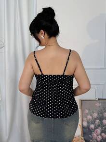 Comfortcana 大码女式波点印花性感撞色蕾丝吊带背心 - 黑與白 - 查看 4