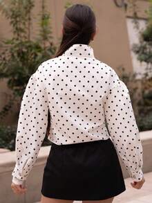 Andrea Bello 2025 Fall Women's Polka Dot Print Long Sleeve Zipper Jacket Casual Loose Polka Dot Cropped Suit Y2K Back To School 2000s Style Streetwear, Grunge And Punk Fashion - White - View 2