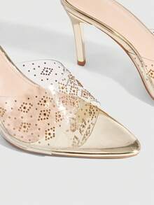 CUCCOO SZL Women Shoes Summer New Light Gold Transparent Film Rhinestone Women's High-Heeled Sandals Fashion Gorgeous Sexy Party Women's Sandals Slippers Spring Shoes Prom Heels Summer Shoes - Light gold - View 5