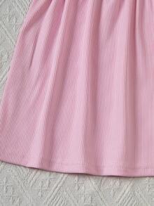 SHEIN Playful Pals 3件組嬰兒女寶寶紫色與黃色夏季休閒度假Y2K純色羅紋針織背心掛脖單肩A字洋裝套裝 - 彩色 - 查看 9
