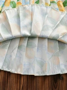 SHEIN Vintaside Kids Đầm không tay kiểu dáng thường ngày cho bé gái, họa tiết trái cây nhiệt đới, trang trí cầu kỳ, mẫu mới xuân/hè. - màu xanh lá - Xem 6