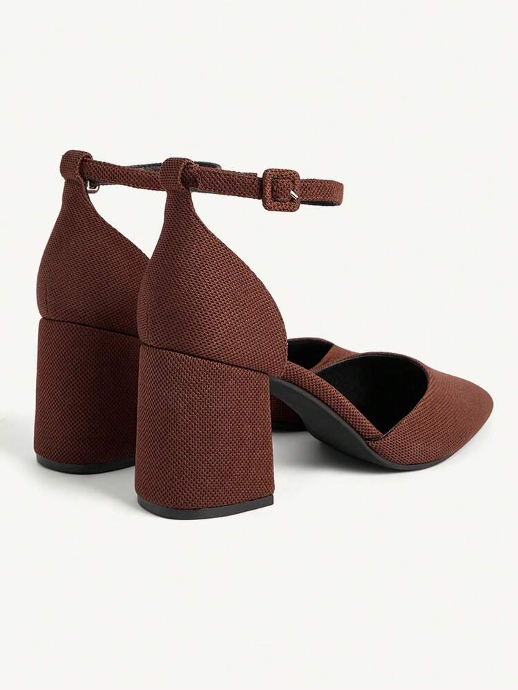 CUCCOO CHICEST Salto Grosso Bico Fino Tornozelo Tira Bombas Femininas, Estilo Versátil Todo-Uso Escritório, Cores Marrom e Vermelho Ferrugem, Primavera/Verão