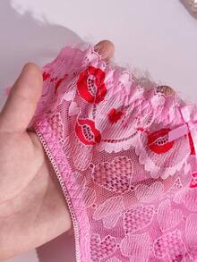 PetitDoll 女士时尚性感心形图案蝴蝶结蕾丝丁字裤 - 粉色 - 查看 8