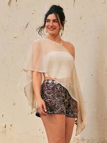 Freevana Plus Size Vintage Party New Year Holiday Sequin Women Shorts, Suitable For Autumn/Winter - Brown - View 6