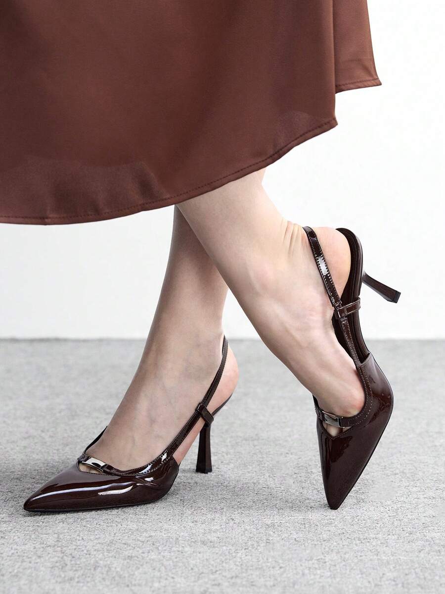 CUCCOO BIZCHIC 女士性感交叉绑带细高跟派对鞋，春夏时尚单品 - 咖啡棕 - 查看 1