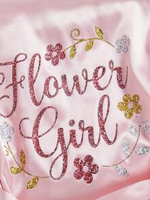 Girls Pink Satin Floral Print Long Sleeve Long Tie Waist Robe Pajamas Pink Robe - Pink - View 5