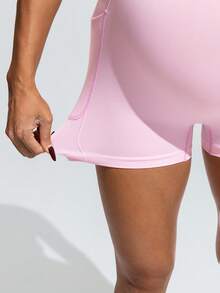 SHEIN Maternity Solid Color Round Neck Short Sleeve T-Shirt And Pocket Shorts Sports Suit,Word Cup - Pink - View 8