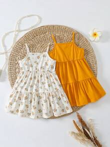 女婴荷叶边下摆休闲吊带连衣裙 - 彩色 - 查看 2