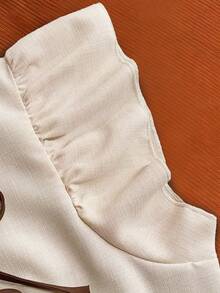 GlowEve Women's Elegant Apricot Shell Embroidery Bow-Tie Design Cap Sleeve Fitted Flared Short Dress, Spring/Summer - Apricot - View 3