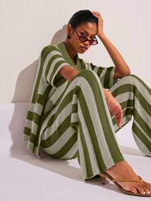 COSMINA Women's Casual Vacation Striped Drawstring Waist Knit Pants - Multicolor - View 4