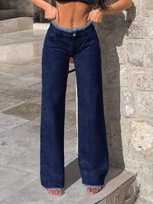 EURMUSE 100%Cotton Rigid, Belt Detailed Wideleg Fit - Royal Blue - View 5