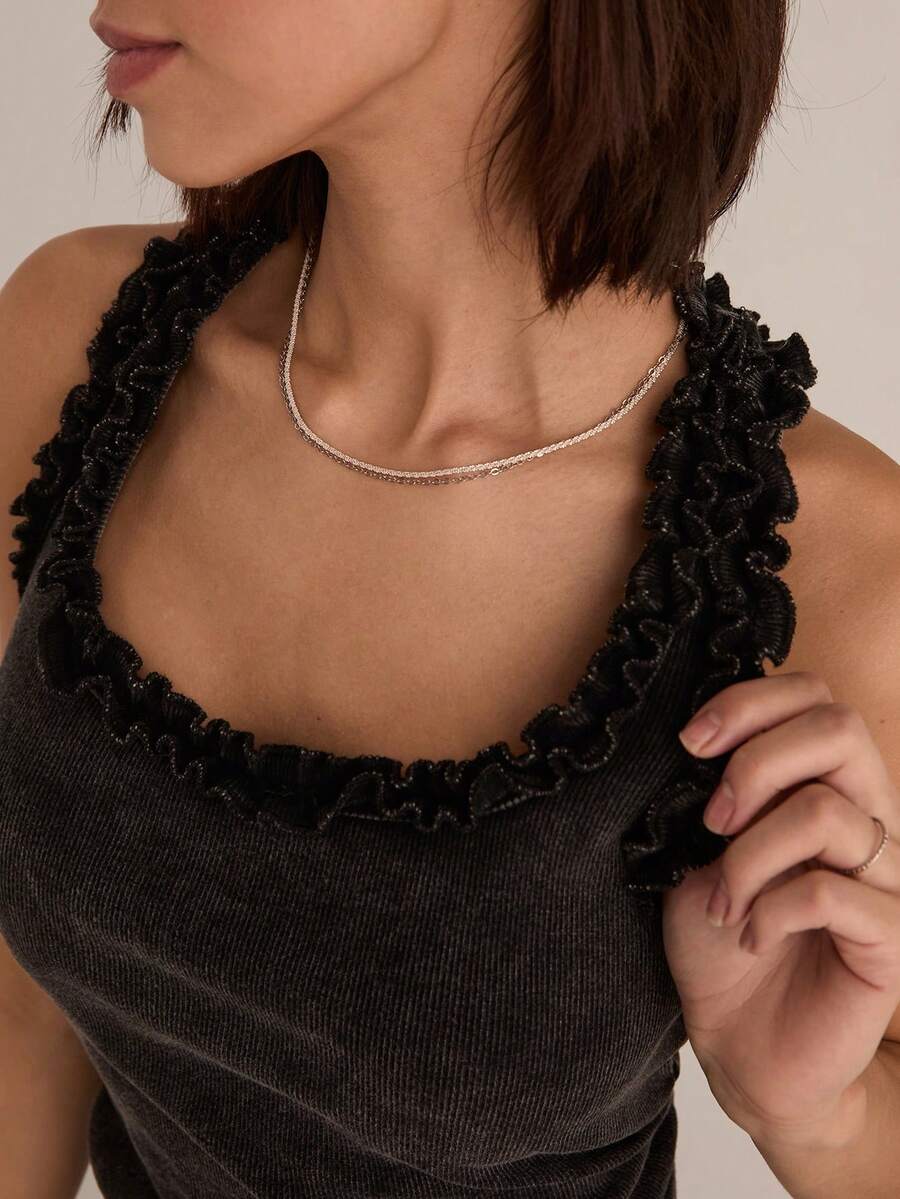 Easelle Áo tank top nữ phong cách retro giản dị, xếp nếp, bạc màu - Xám - Xem 1