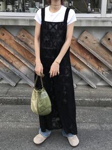 FRIFUL 女士蕾丝刺绣背带裙纯色连衣裙，适合春季至夏季穿着的吊带裙 - 黑色 - 查看 6