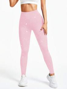 Easithlete Quần legging liền mạch màu đào lấp lánh họa tiết sao dành cho nữ, thích hợp cho thể thao và tập luyện. - Hồng - Xem 4