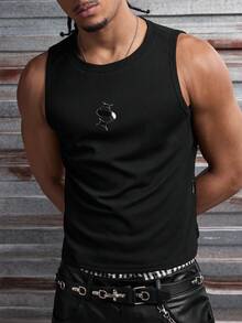 AXEPEAK Men's Solid Color Round Neck Casual Street Fashion Tank Top, Spring/Summer - Black - View 6