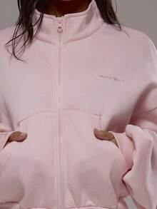 Musera Sport Áo khoác thể thao cổ cao bằng vải nỉ có khóa kéo, chỉ bao gồm áo khoác, thích hợp cho các hoạt động thể thao, tập luyện, tập gym, pilates, thể dục, mặc hàng ngày, màu thạch anh khói. - Hồng - Xem 6