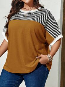EMERY ROSE Áo thun tay cánh dơi kẻ sọc dành cho nữ cỡ lớn, thích hợp cho mùa xuân. - Màu vàng - Xem 3