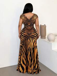 Maweii Đầm nữ thanh lịch cổ chữ V họa tiết da báo, dáng đuôi cá, phù hợp cho tiệc tùng, họp mặt và mặc hàng ngày. - Nhiều màu - Xem 3