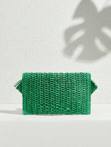 SHECARRY Woven Straw Clutch Bag For Teenagers, Fashionable Clutch Bags For Woman - Dark Green - View 4