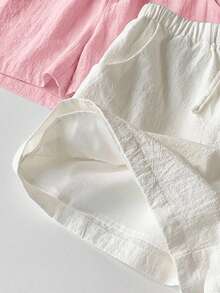 Comfortcana 2 pièces Short décontracté pour femmes avec cordon de serrage à la taille, couleur unie, convient pour les vacances d'été et les déplacements quotidiens - Rose pâle - Voir 5