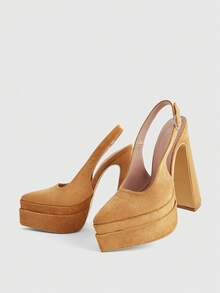 CUCCOO LuxiPop Women Pointed Thick Heel Double-Layer Thick-Soled Velvet Fabric Stylish, Simple And Comfortable Buckle For Daily Parties And Banquets - Fleece, camel - View 5