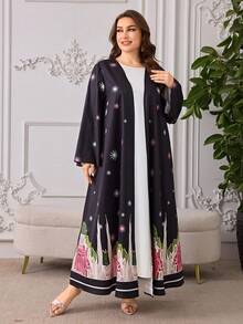 Al Najma Abaya elegante con estampado floral para mujer de talla grande - Multicolor - Ver 5
