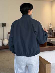 DAZY Men's Outdoor Jacket With Contrast Color Pockets And Prints, Suitable For Spring And Autumn - Blue - View 2
