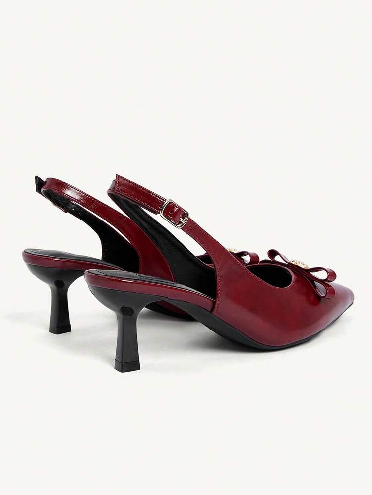 CUCCOO CHICEST Women Shoes Spring And Summer. New Pointed X Thin Heel High Heel Romantic Elegant Burgundy With Rhinestone Love Buckle Women's High Heel Shoes Dress Shoes Bridal Shoes Wine Season Collection For Valentine's Day Elegant Versatile Valentine's Day Elegant Shoes Wedding Shoes