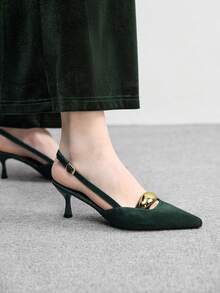 CUCCOO BIZCHIC Women's Burgundy Bow Decor Work Pumps For Christmas Spring Shoes - Green PU - View 5