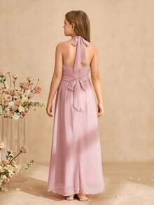 Đầm chiffon không tay thanh lịch dành cho bé gái, thích hợp làm phù dâu, dự đám cưới, dạ hội, tiệc sinh nhật, tiệc chiêu đãi. - Hồng - Xem 2