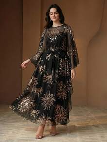 Anewsta Vestido solto com bordado elegante e cintura marcada, ideal para primavera e verão, ocasiões elegantes, Dia dos Namorados, Carnaval, festas, com lantejoulas e para casamentos. Cor: Preto. - Preto - Ver 6
